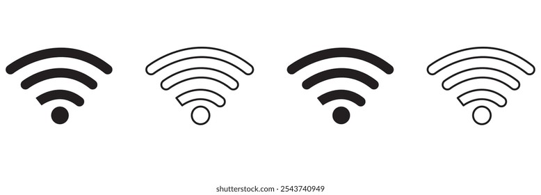 ilustração plana de wifi ícone vetorial, símbolo sinal de comunicação. sinal e símbolo. Ícone sem fio. Conjunto de símbolos Wi-fi. tecnologia sem fio do roteador. Zona sem fio livre. Sinal sólido de área de wifi pública.