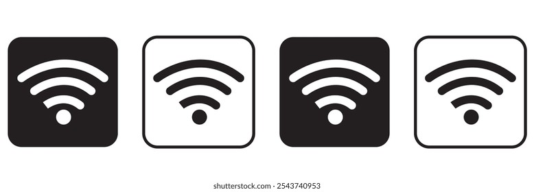 ilustração plana de wifi ícone vetorial, símbolo sinal de comunicação. sinal e símbolo. Ícone sem fio. Conjunto de símbolos Wi-fi. tecnologia sem fio do roteador. Zona sem fio livre. Sinal sólido de área de wifi pública.