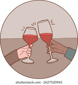 ilustração plana de brinde de copos de vinho com amigos durante a celebração em estilo retro