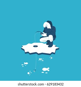 flat illustration of winter fishing