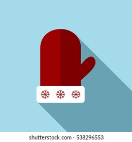 Flat Illustration of a Winter Glove. Long Shadow Icon