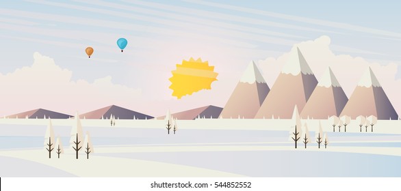 Flat illustration of winter landscape, Vector Design,