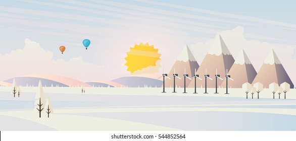 Flat illustration of winter landscape, Vector Design,