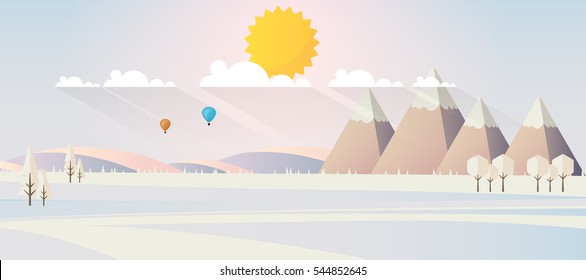 Flat illustration of winter landscape, Vector Design,