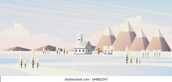 Flat illustration of winter landscape, Vector Design,