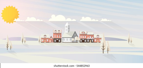 Flat illustration of winter landscape, Vector Design,
