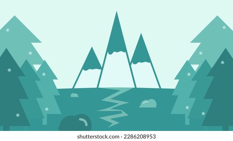 flat illustration of winter mountain with pine trees. suitable for wall decoration, wallpaper, etc