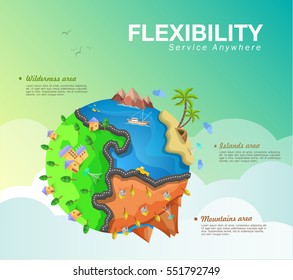 flat illustration.  Wireless . Mountain landscape. Wilderness area . Island 
