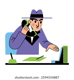 A flat illustration of wiretapping detective 
