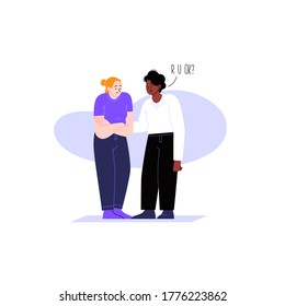 Flat illustration of a woman asking her friend if she is ok. Psychological support concept