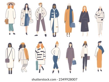 flat illustration of woman fashion model with various outfit