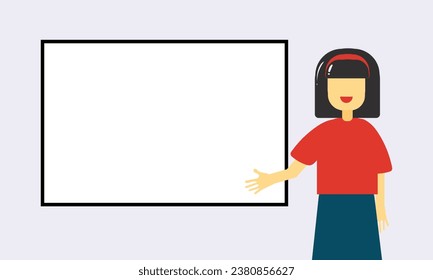 flat illustration of woman in front of whiteboard