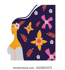 flat illustration of woman full of flowers. women's day
