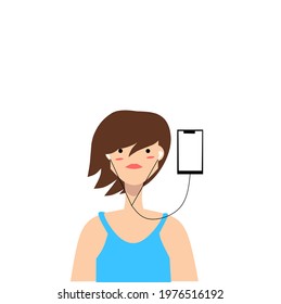 flat illustration of woman listening to music with a smartphone