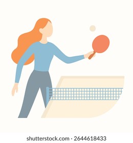 Flat Illustration Woman Playing Table Tennis Sport Recreation Game Design