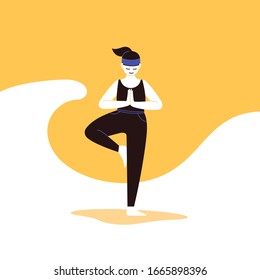 Flat illustration of a woman practicing yoga