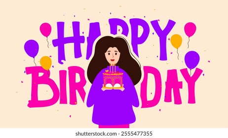 Flat illustration of a woman surprising her husband on his birthday. Birthday surprise concept.