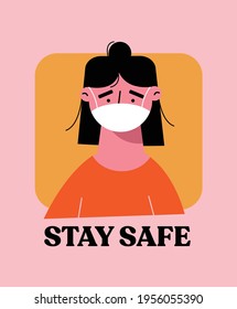 Flat Illustration Woman Wearing Mask