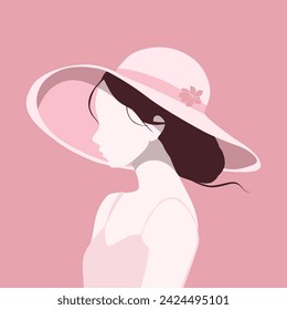 Flat illustration of a woman wearing a summer hat