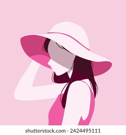 Flat illustration of a woman wearing a summer hat