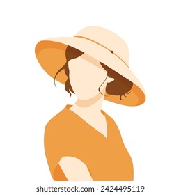 Flat illustration of a woman wearing a summer hat