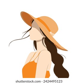 Ilustración plana de una mujer con un sombrero de verano