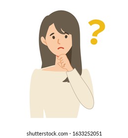 A flat illustration of woman in  white t-shirt isolated on white background. Vector illustration.
