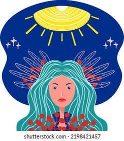 Flat illustration of woman's face with flowers.