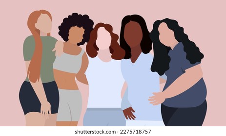 Flat illustration of women embracing each other, the beauty of harmony in diversity and inclusion