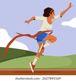 Flat illustration Women Running Happy. Smiling female runner training in sport shorts and sneakers. Happy active girl jogging. Runner, exercise, workout.
