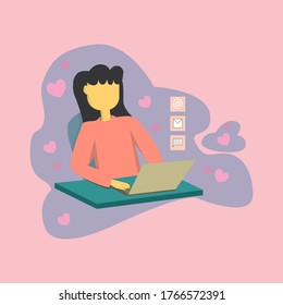 flat illustration of a women working at a computer with a minimalist and elegant interior