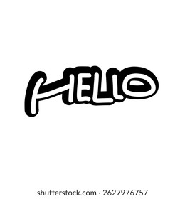 Flat illustration of the word hello written in bold, stylized black font on white background.