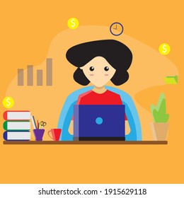 flat illustration work from home at pandemic