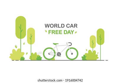 Flat illustration of world car free day. Cycling around the city or outside the city. Protection of nature and the environment. Eco friendly. Eps 10