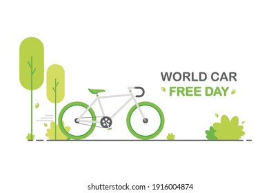 Flat Illustration Of World Car Free Day. Cycling Around The City Or Outside The City. Protection Of Nature And The Environment. Eco Friendly. Eps 10