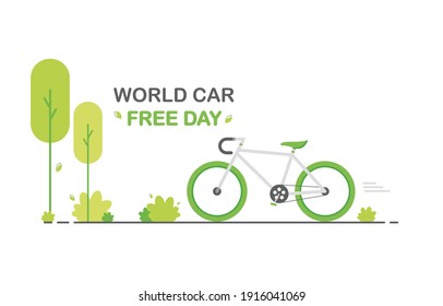 Flat Illustration Of World Car Free Day. Cycling Around The City Or Outside The City. Protection Of Nature And The Environment. Eco Friendly. Eps 10