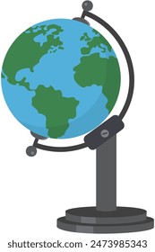 Flat illustration of world globe with stand isolated on white background.