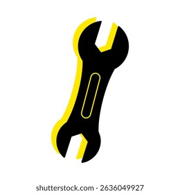 Flat illustration of a wrench in black and yellow colors. Perfect for mechanics, auto repair, maintenance and tools themeconstruction tools, hand tools, power tools, repair, installation, construction