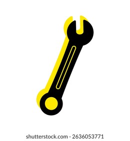 Flat illustration of a wrench in black and yellow colors. Perfect for mechanics, auto repair, maintenance and tools themeconstruction tools, hand tools, power tools, repair, installation, construction
