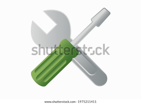 Flat illustration of a wrench for\
repair and a screwdriver. Construction tools. Colored\
icon.