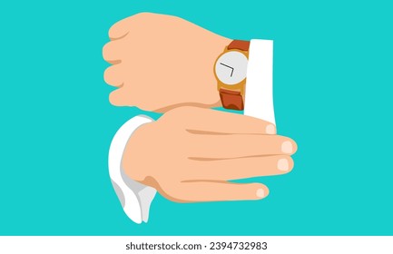 flat illustration of wristwatch on the hand of businessman in suit