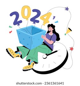 Flache Illustration des Jahres 2024 