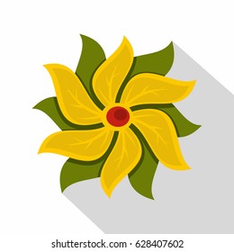 Flat illustration of yellow abstract flower vector icon for web on white background