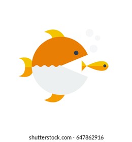 Flat illustration of a yellow fish compete each other