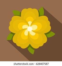 Flat illustration of yellow flower vector icon for web on coffee background