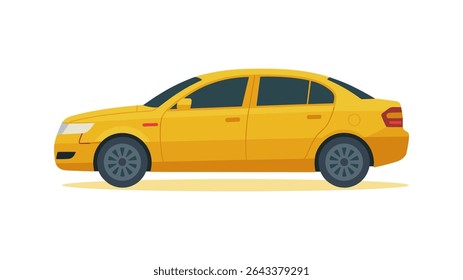Flat Illustration of a Yellow Sedan Car