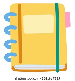 A flat illustration of a yellow spiral notebook with tabs and cover band. Perfect for education, planner, journal, or stationery-related themes.