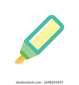 A flat illustration of a yellow and teal highlighter marker on black. Simple, clean style with bold outlines.