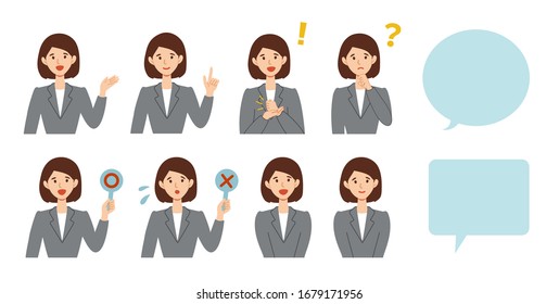 A flat illustration of young business woman in a suit isolated on white background. Vector illustration.