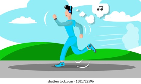 
Flat illustration of a young man doing jogging, symbol of a healthy lifestyle.